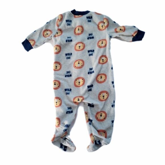 Bon Bebe 2pc Fleece Infant Footed Sleepers sz 0-3M Jungle Lion Gray Blue - Picture 6 of 7